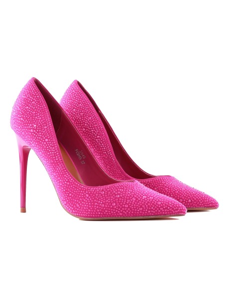 Tocuri stilettos roz fucsia cu zirconiu și sclipici