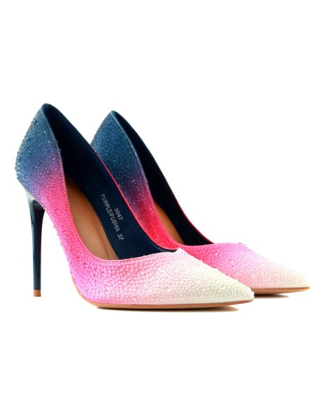 Tumši rozā ombre stilettos ar cirkoniju augstpapēžu kurpēm