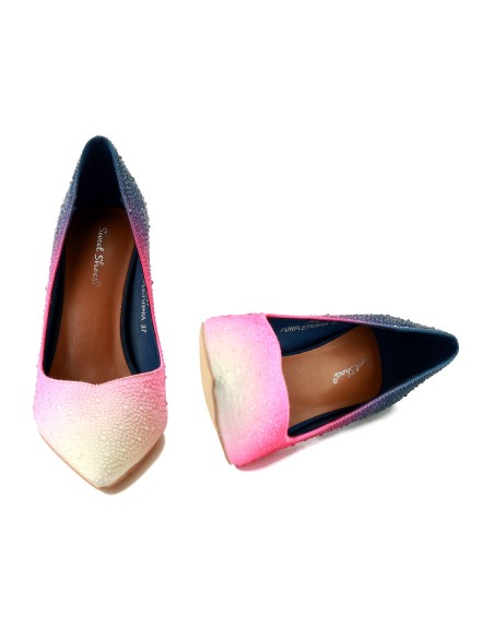 Tumši rozā ombre stilettos ar cirkoniju augstpapēžu kurpēm