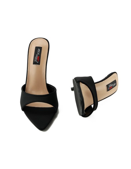Női fekete matt stiletto sarkú flip-flop hegyes orrú női flip-flopok