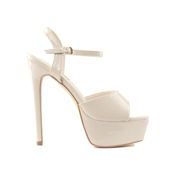 Béžové dámské sandály na platformě lakované nude stilettos