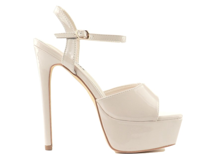 Sandale femei bej cu platformă stilettos nude lăcuite