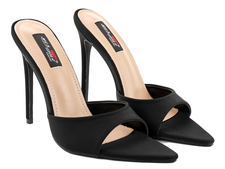 Tongs à talon aiguille noir mat pour femmes avec bout pointu