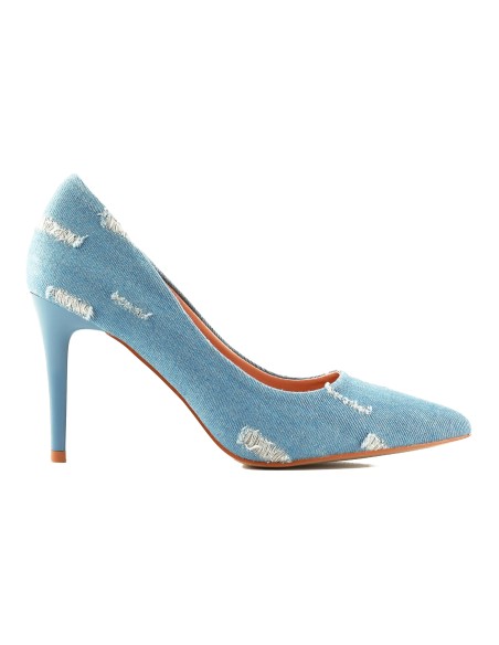 Talons aiguilles en denim bleu clair avec talon frotté 9 cm