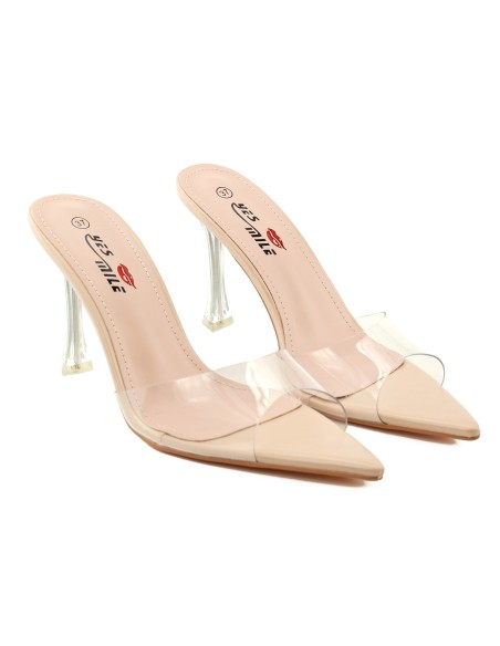 Women's nude flip-flops on a stiletto heel 10 cm transparent