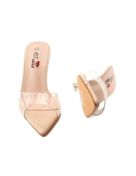 Women's nude flip-flops on a stiletto heel 10 cm transparent