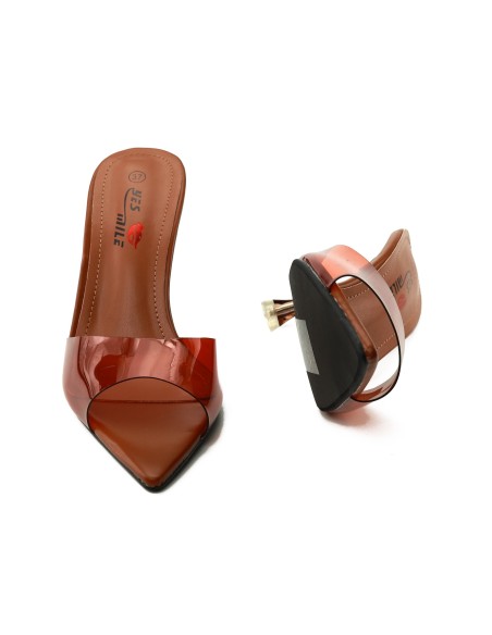 Flip-flops transparenți de cafea pentru femei cu un toc stiletto de 10 cm