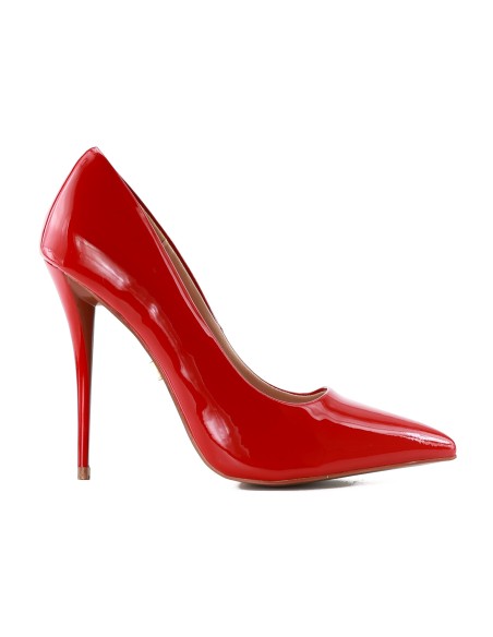 Červené lakované dámské jehlové podpatky 11 cm se špičatým nosem