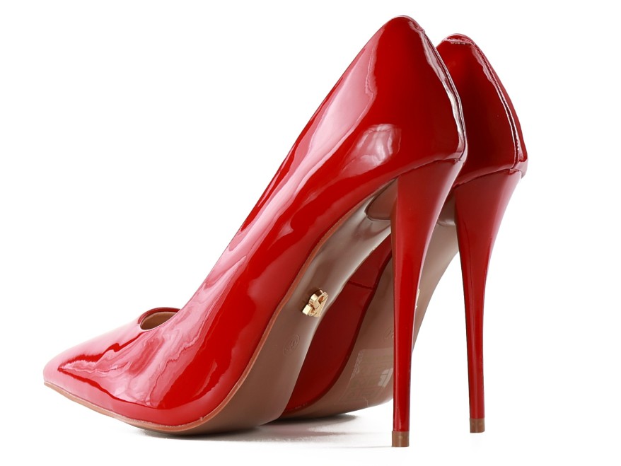 Pantofi stilettos de damă lăcuiți în roșu cu nas ascuțit de 11 cm
