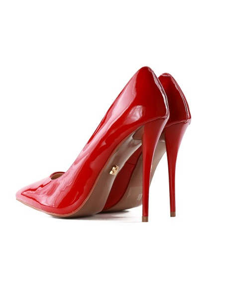 Red lacquered women's stilettos 11 cm pointed nose