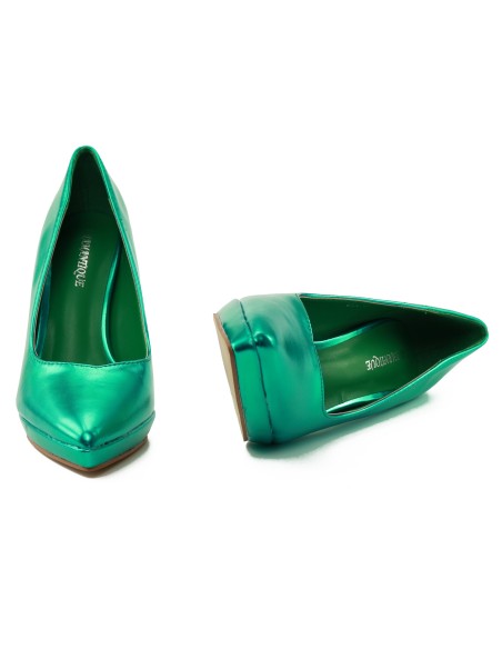 Green metallic platform stilettos 11 cm