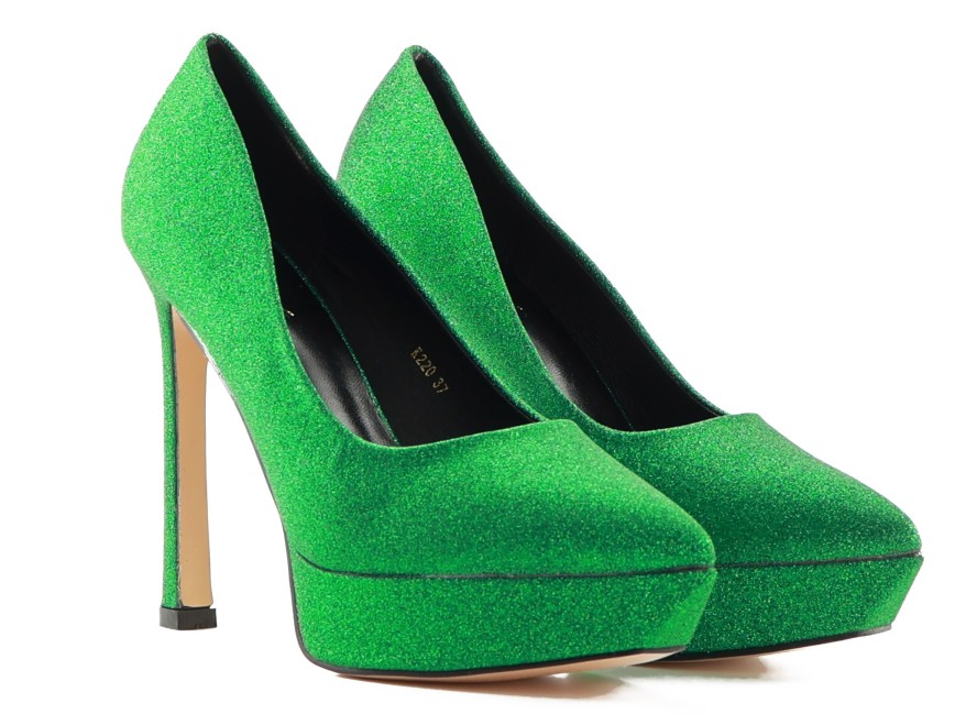 Pantofi stilettos cu platformă Glamour cu sclipici verde