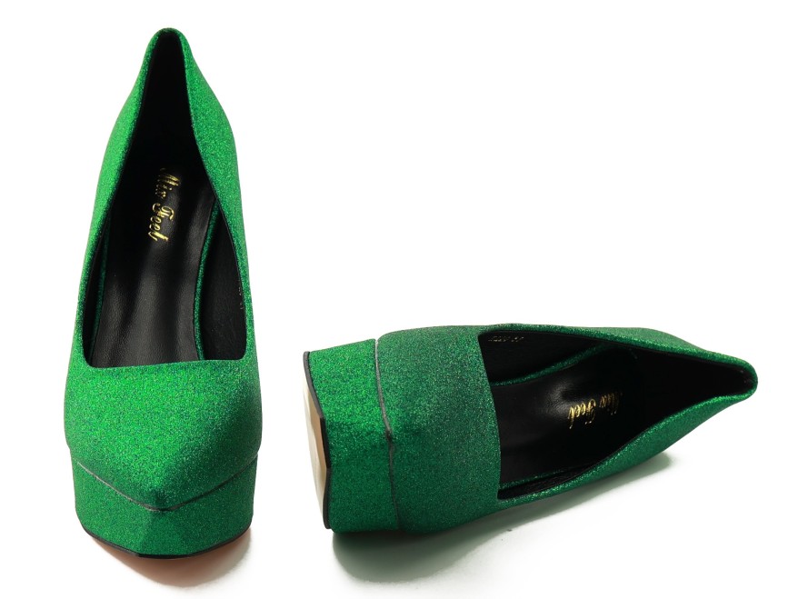 Glamour green glitter platform stilettos
