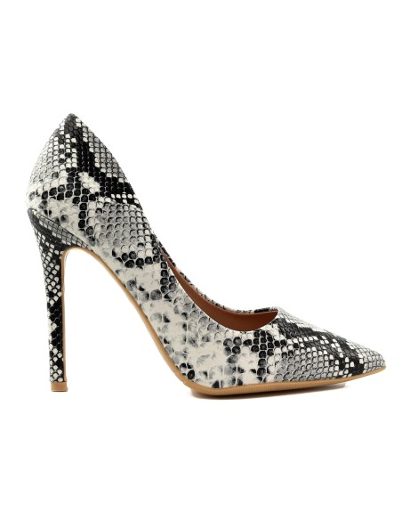 Talons aiguilles en peau de serpent de 10 cm pour femmes, noir et blanc