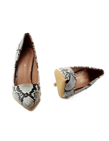 Talons aiguilles en peau de serpent de 10 cm pour femmes, noir et blanc