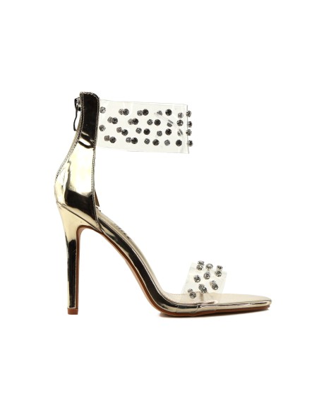 Gold Damen Sandalen mit Zirkonen und transparent