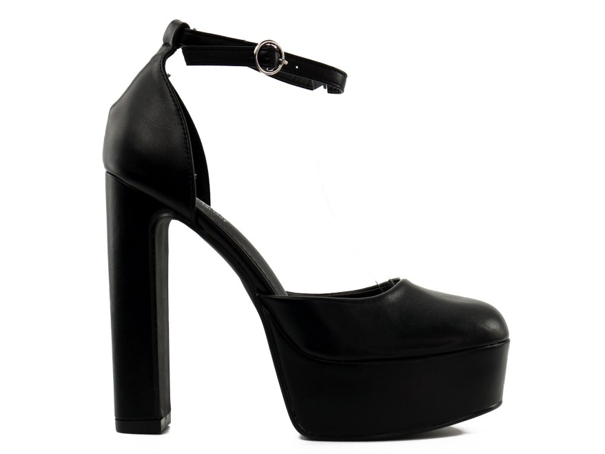 Pantofi stiletto negri pentru femei cu curea la gleznă