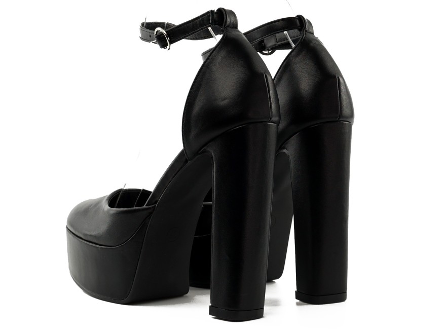 Pantofi stiletto negri pentru femei cu curea la gleznă