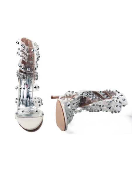 White stiletto sandals with zirconia transparent high upper