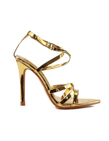 Gold patent leather women's stiletto sandals