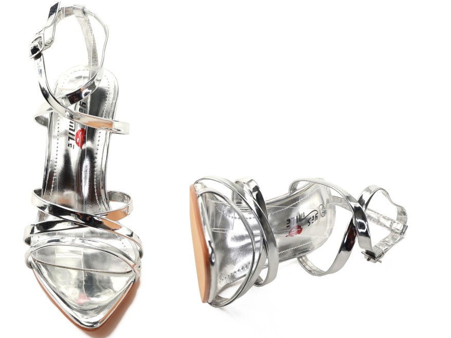 Silver patent leather women's stiletto sandals