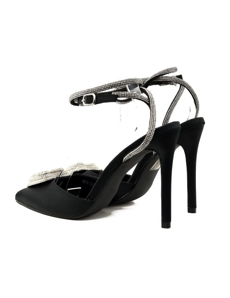 Black women's stilettos with a heart and rhinestones