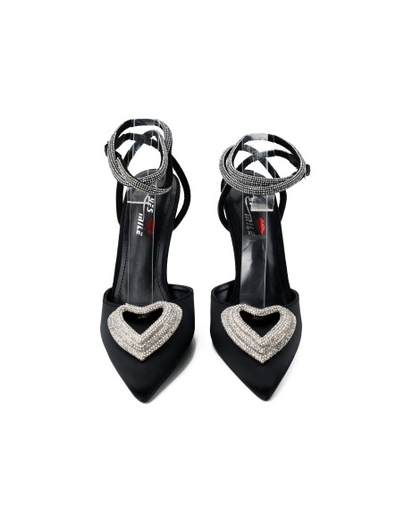 Schwarze Damen-Stöckelschuhe mit Herz und Strasssteinen