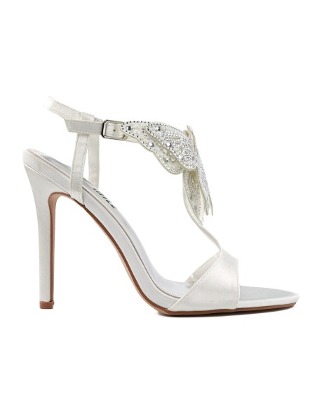 Sandales de mariage blanches à talons aiguilles, ornées d'un papillon et de strass
