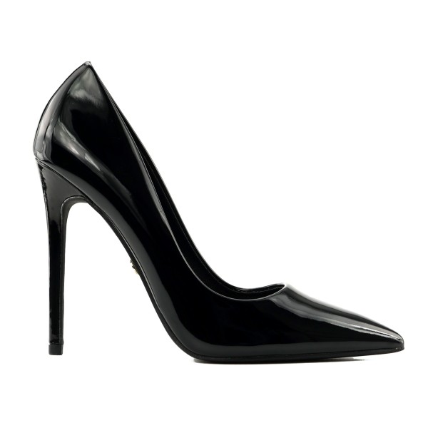 Schwarze Lack-Stöckelschuhe für Damen, 12 cm, mit spitzer Zehenpartie
