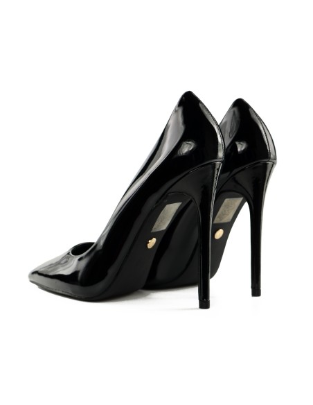 Escarpins à talons aiguilles laqués noirs pour femme, 12 cm, bout pointu