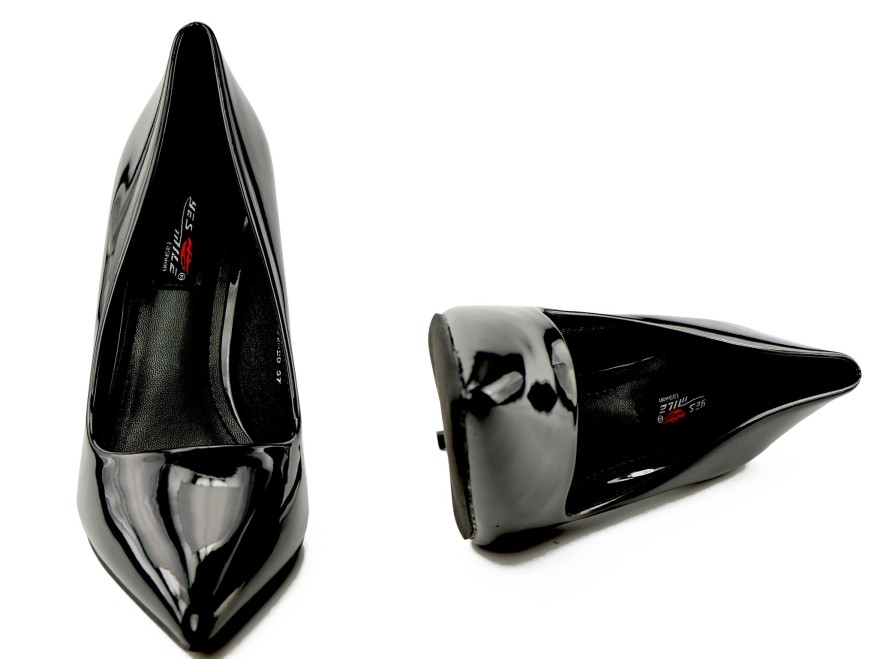 Czarne lakierowane szpilki damskie 12 cm w szpic