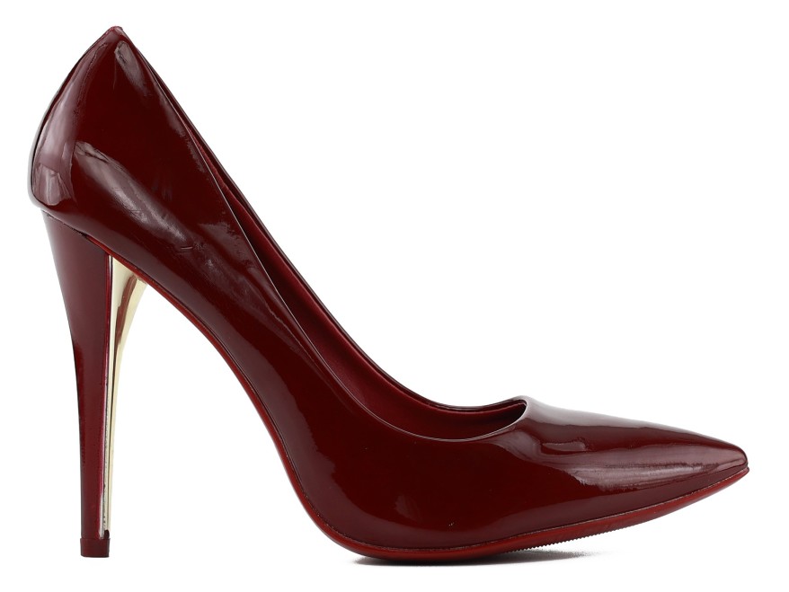 Escarpins à talons aiguilles vernis bordeaux pour femme, 10 cm