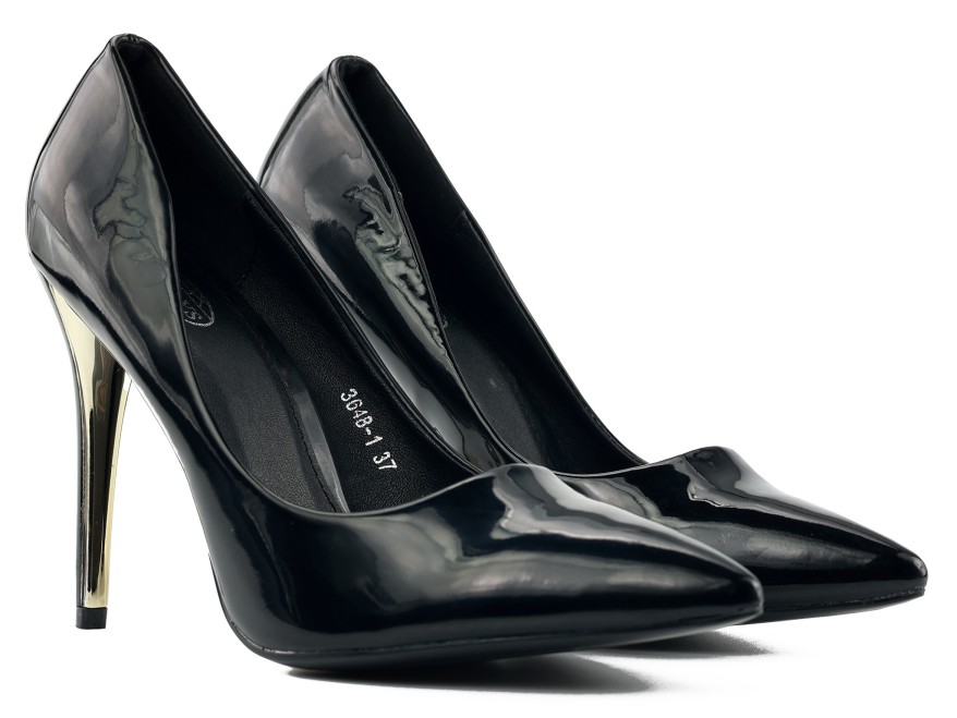 Classic black patent leather stiletto heels