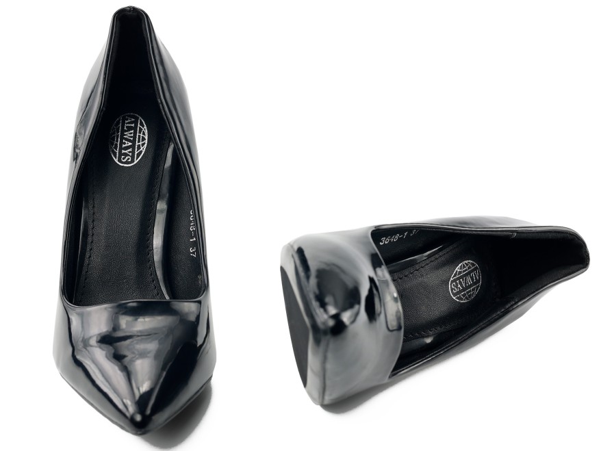 Classic black patent leather stiletto heels
