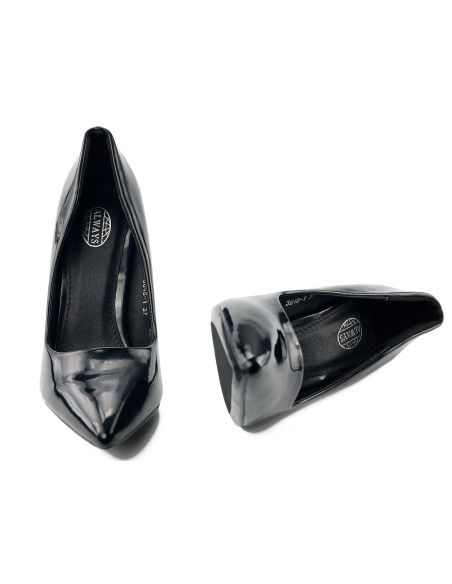 Classic black patent leather stiletto heels