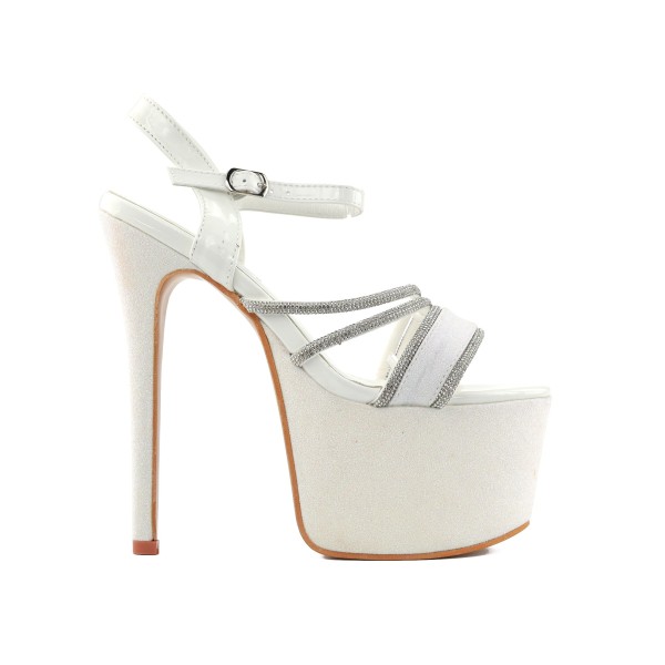 Sandales blanches à paillettes sur plateforme, ornées de strass, 17 cm