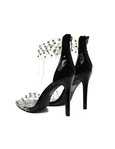 Schwarze, transparente Stöckelschuhe mit Strasssteinen, 11 cm