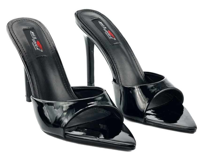 Schwarze, lackierte, elegante Damen-Pumps mit Stilettoabsatz