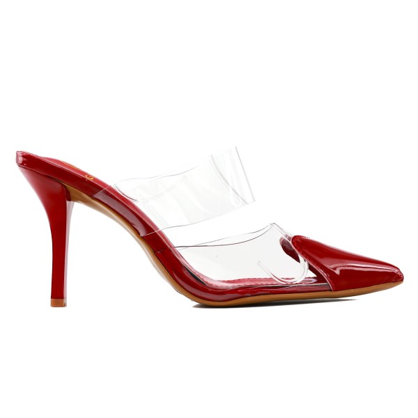 Burgunderrote Damen-Stilettos, transparente Stiletto-Sandalen