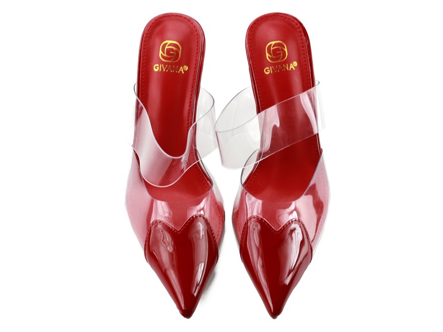 Burgundy women's stiletto heels, transparent stiletto sandals