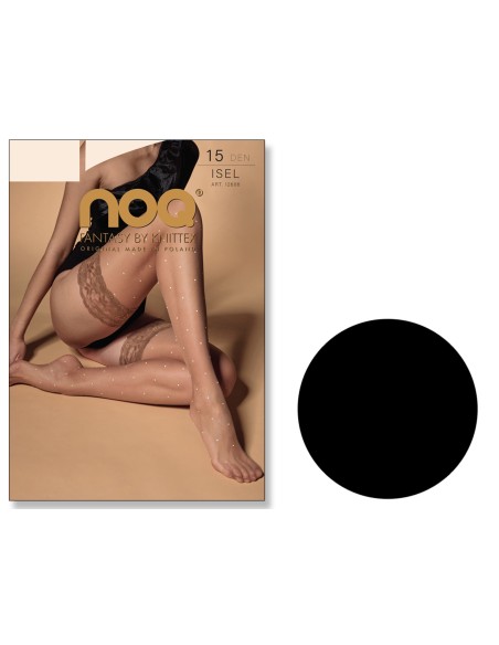 Bas autofixants à pois et dentelle, 15 DEN, Isel