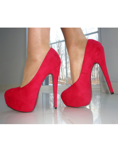 SZPILKI WYSOKIE CZERWONE ZAMSZOWE KOTURNY 