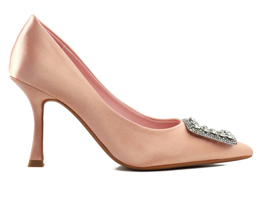 Champagnerfarbene Damen-Stöckelschuhe mit Zirkonia-Brosche, 9 cm