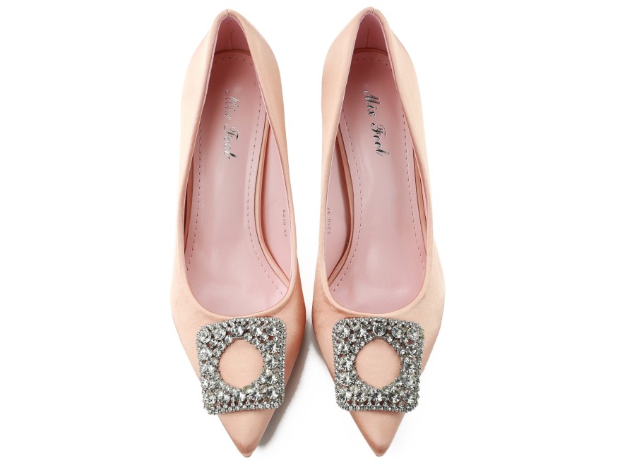 Escarpins champagne pour femme avec broche en strass, 9 cm