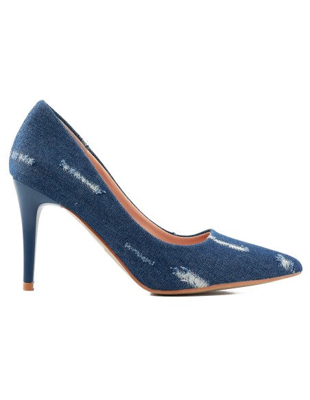 Women's distressed denim high heels, 9 cm