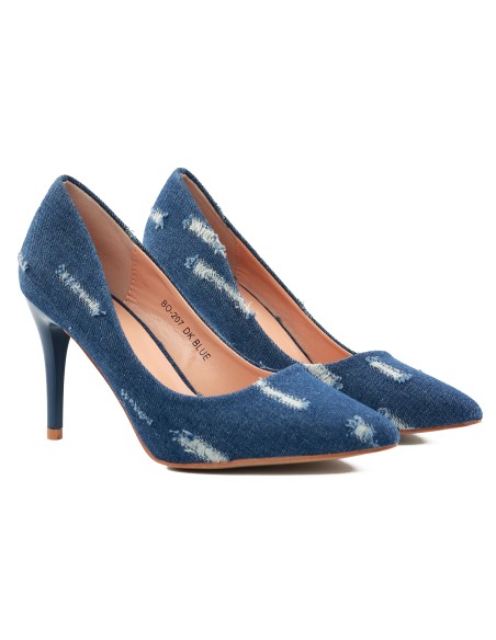 Escarpins en jean pour femme avec effets usés, talon de 9 cm