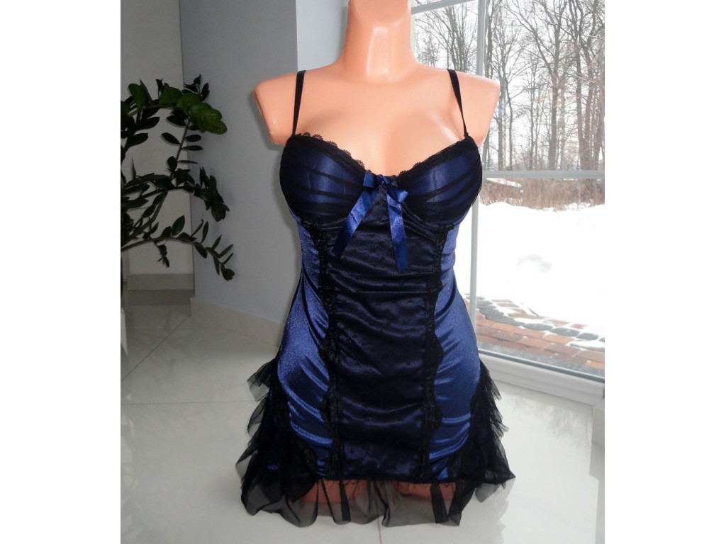 SATINBLAUES SPITZENNACHTHEMD - 1
