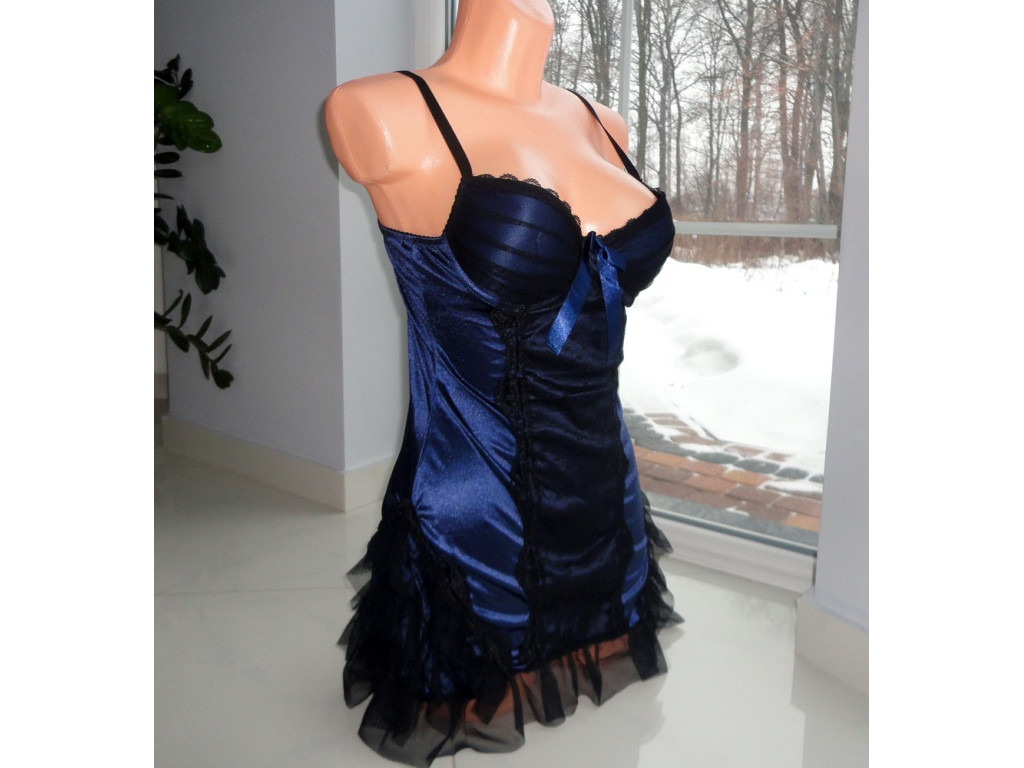 SATIN BLUE LACE NIGHTDRESS - 3