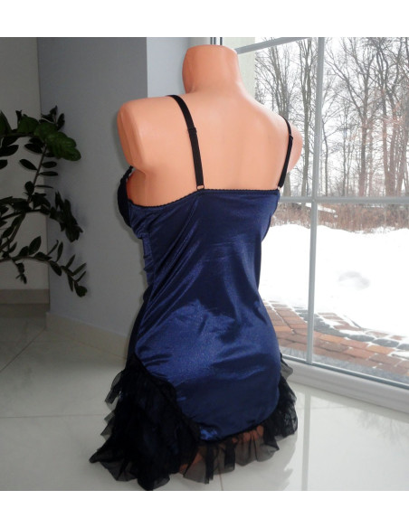 NAVY LACE SATIN NIGHTDRESS - 4