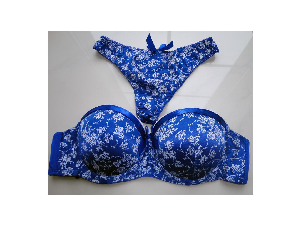 UNTERWÄSCHESET BLAUE BLUMEN BARDOT-TANGA - 2